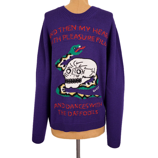 sz M NEW $1500 GUCCI Men's Purple SKULL SNAKE Narcissus Poem Fall Winter SWEATER