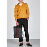 M NEW $980 GUCCI Men Mustard Yellow Wool Knit GAME GG LOGO PATCH V Neck SWEATER