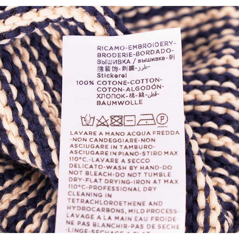 S NEW $1450 GUCCI Mens Beige Navy Stripe BEE SNAKE CAT LOGO V Neck KNIT SWEATER