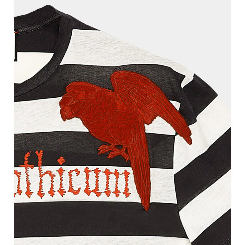 sz S NEW $995 GUCCI MENS Black & White Striped RED EMBROIDERY PARROT Tee T-SHIRT