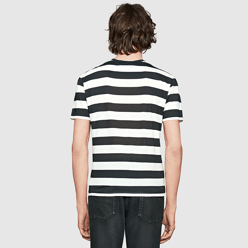 sz S NEW $995 GUCCI MENS Black & White Striped RED EMBROIDERY PARROT Tee T-SHIRT