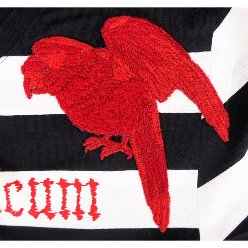 sz S NEW $995 GUCCI MENS Black & White Striped RED EMBROIDERY PARROT Tee T-SHIRT