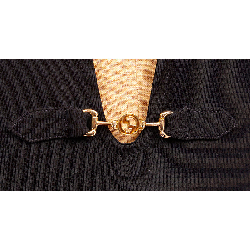 S US 6 NEW $2200 GUCCI Black Compact HORSEBIT GG GOLD HARDWARE Deep V Mini DRESS
