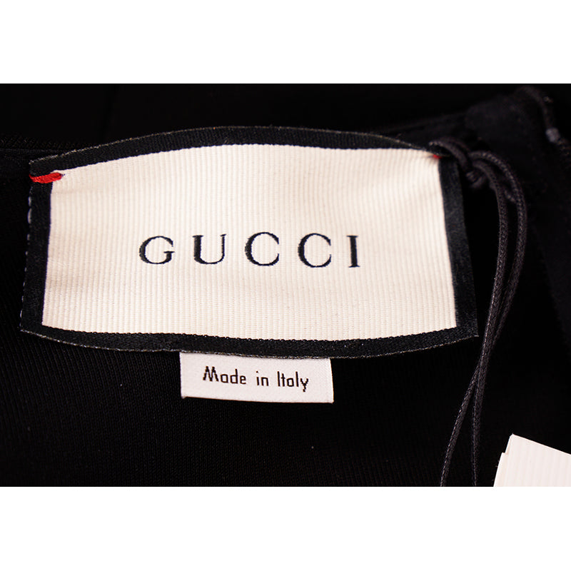 S US 6 NEW $2200 GUCCI Black Compact HORSEBIT GG GOLD HARDWARE Deep V Mini DRESS