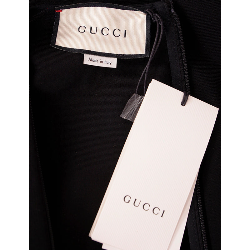 S US 6 NEW $2200 GUCCI Black Compact HORSEBIT GG GOLD HARDWARE Deep V Mini DRESS