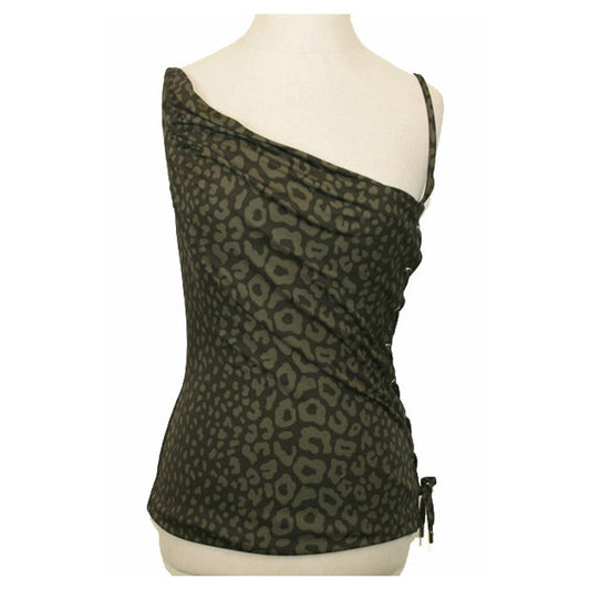 sz M NEW $1125 GUCCI Green RUNWAY ANIMAL PRINT Lace Up Side JERSEY DRAPE TOP NWT