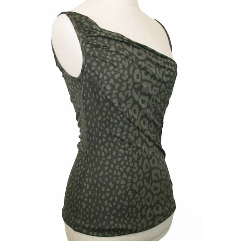 sz M NEW $1125 GUCCI Green RUNWAY ANIMAL PRINT Lace Up Side JERSEY DRAPE TOP NWT