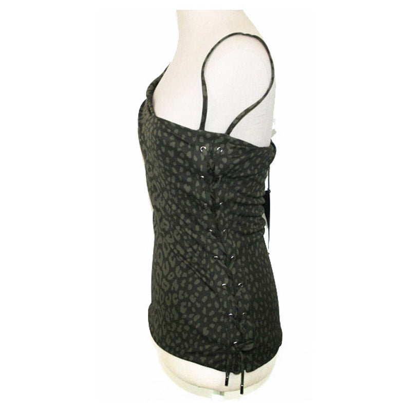 sz M NEW $1125 GUCCI Green RUNWAY ANIMAL PRINT Lace Up Side JERSEY DRAPE TOP NWT