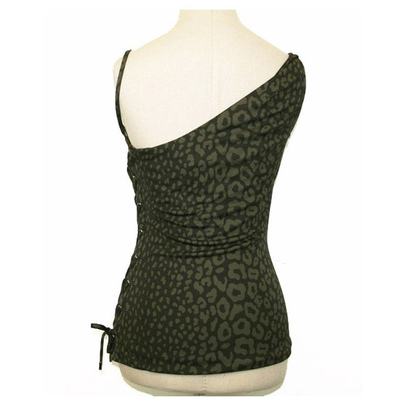 sz M NEW $1125 GUCCI Green RUNWAY ANIMAL PRINT Lace Up Side JERSEY DRAPE TOP NWT