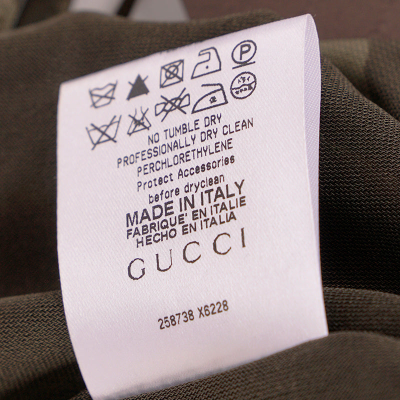 sz M NEW $1125 GUCCI Green RUNWAY ANIMAL PRINT Lace Up Side JERSEY DRAPE TOP NWT
