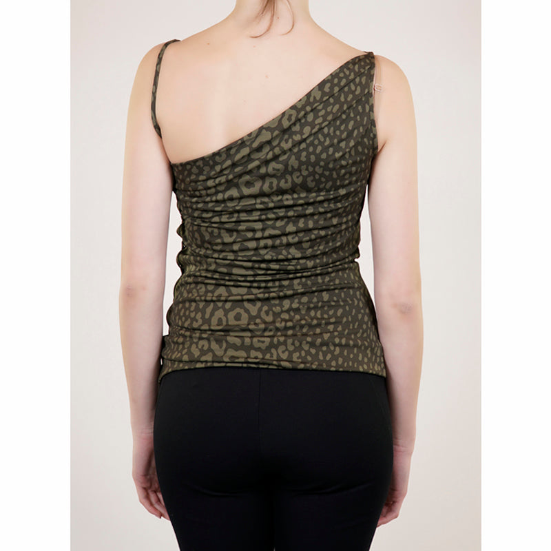 sz M NEW $1125 GUCCI Green RUNWAY ANIMAL PRINT Lace Up Side JERSEY DRAPE TOP NWT