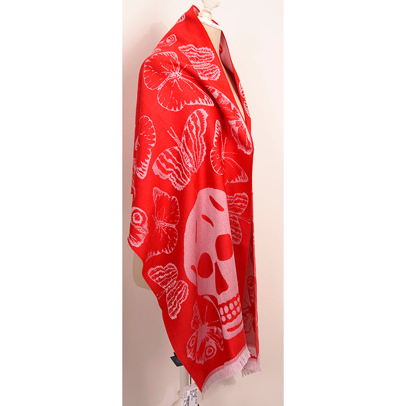 NEW $695 ALEXANDER MCQUEEN Red & Pink OVERSIZED METAMORPHISIS WOOL Scarf