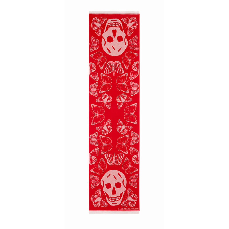 NEW $695 ALEXANDER MCQUEEN Red & Pink OVERSIZED METAMORPHISIS WOOL Scarf
