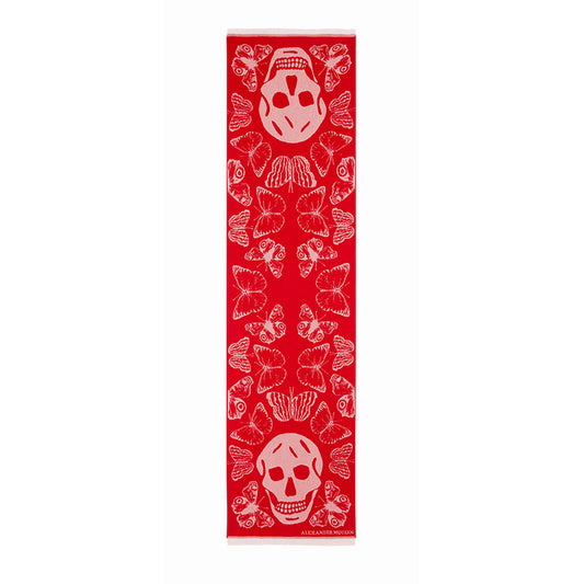 NEW $695 ALEXANDER MCQUEEN Red & Pink OVERSIZED METAMORPHISIS WOOL Scarf