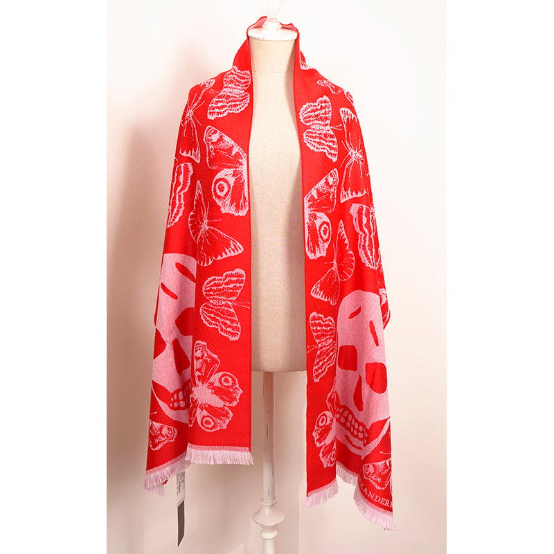 NEW $695 ALEXANDER MCQUEEN Red & Pink OVERSIZED METAMORPHISIS WOOL Scarf
