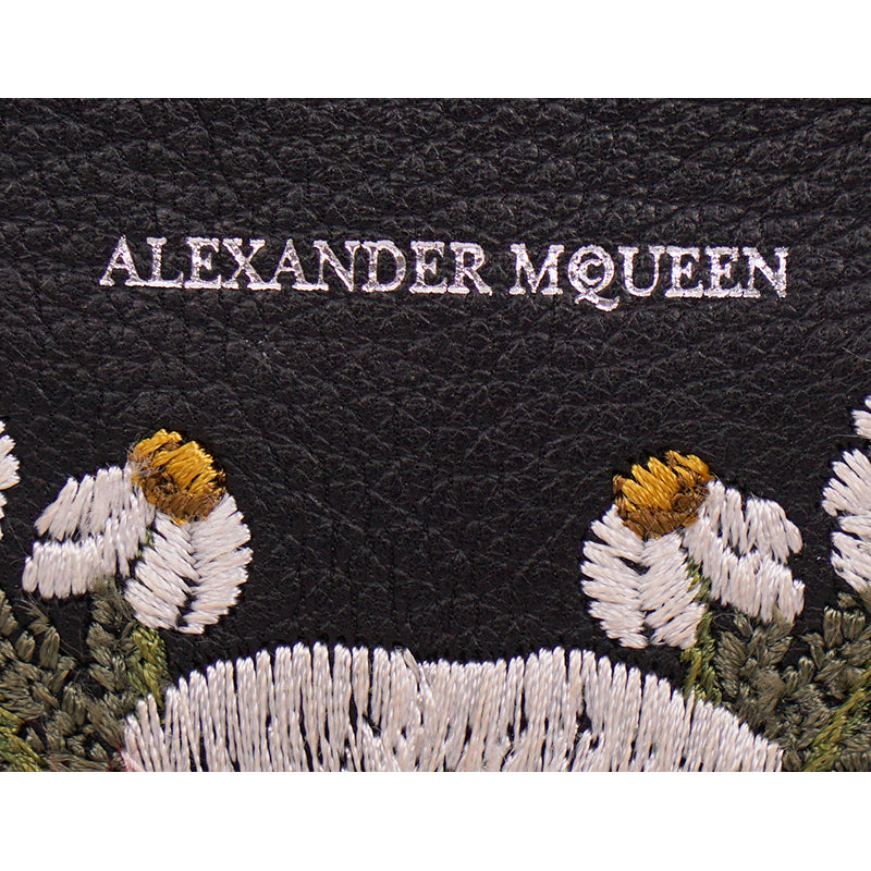 NEW $990 ALEXANDER MCQUEEN Black Leather EMBROIDERED FLORAL Stud MINI CAMERA BAG