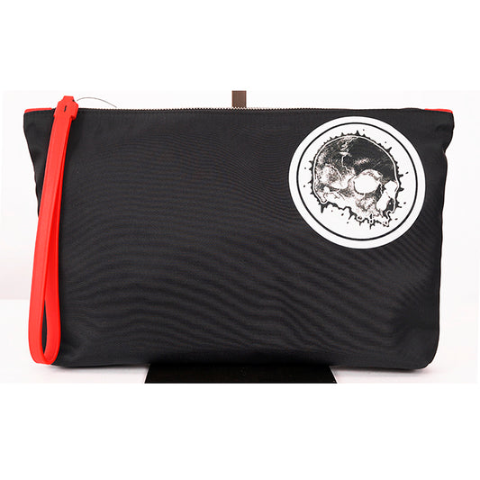 NEW $495 ALEXANDER MCQUEEN Black Nylon SKULL Printed Motif Wristlet Pouch BAG