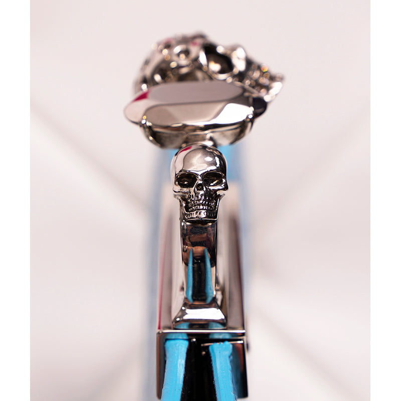 NEW $2290 ALEXANDER MCQUEEN cerulean Blue SILVER JEWEL KNUCKLE 4 Ring SKULL BAG
