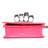 NEW $2,390 ALEXANDER MCQUEEN Pink JEWELED KNUCKLE SKULL Chain MINI FLAP BAG NIB