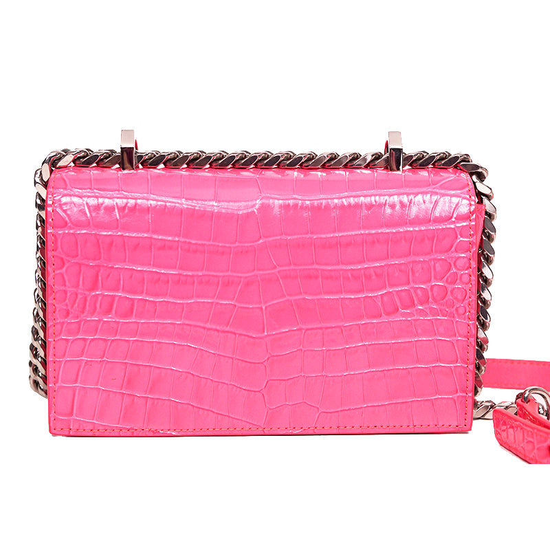 NEW $2,390 ALEXANDER MCQUEEN Pink JEWELED KNUCKLE SKULL Chain MINI FLAP BAG NIB