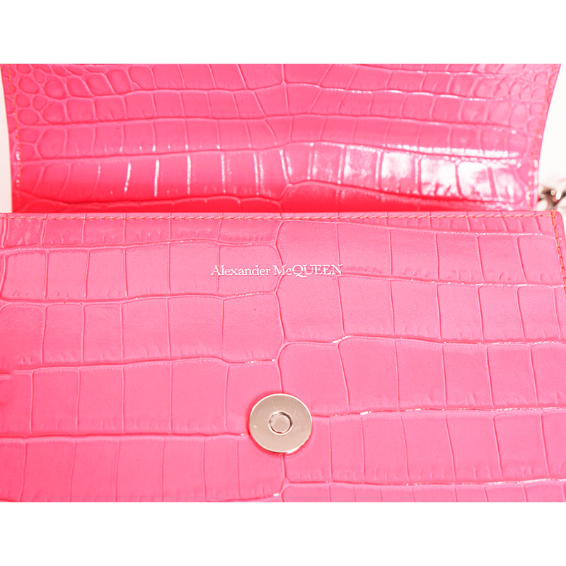 NEW $2,390 ALEXANDER MCQUEEN Pink JEWELED KNUCKLE SKULL Chain MINI FLAP BAG NIB