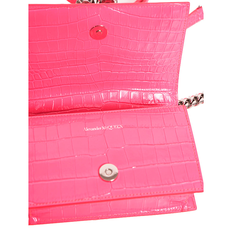 NEW $2,390 ALEXANDER MCQUEEN Pink JEWELED KNUCKLE SKULL Chain MINI FLAP BAG NIB