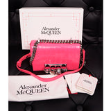 NEW $2,390 ALEXANDER MCQUEEN Pink JEWELED KNUCKLE SKULL Chain MINI FLAP BAG NIB