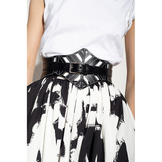 75/30 NEW $1,190 ALEXANDER MCQUEEN Black Leather CUT OUT CORSET Wide Waist BELT