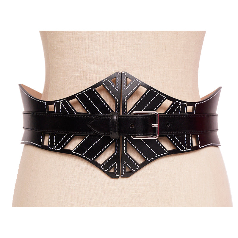 75/30 NEW $1,190 ALEXANDER MCQUEEN Black Leather CUT OUT CORSET Wide Waist BELT