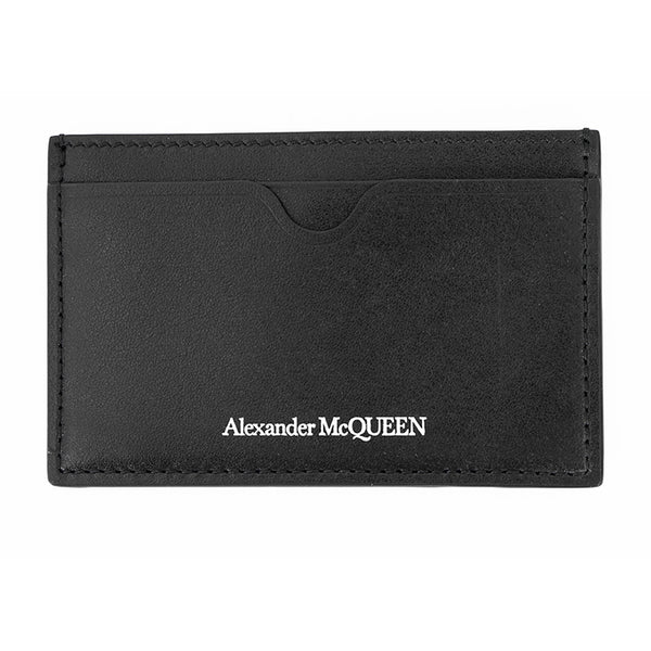 NEW $195 ALEXANDER MCQUEEN Black Leather SKULL Printed Motif CARD CASE