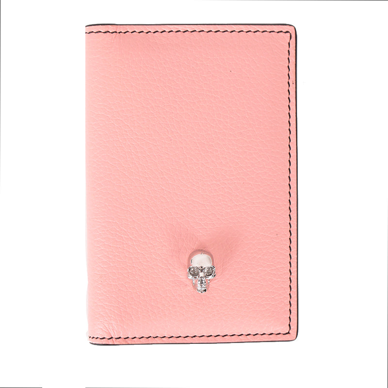 NEW $495 ALEXANDER MCQUEEN Pink Leather Silver Skull POCKET ORGANIZER CARD CASE