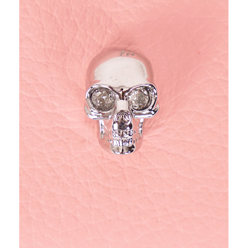 NEW $495 ALEXANDER MCQUEEN Pink Leather Silver Skull POCKET ORGANIZER CARD CASE
