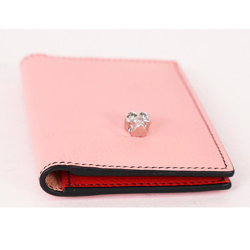 NEW $495 ALEXANDER MCQUEEN Pink Leather Silver Skull POCKET ORGANIZER CARD CASE