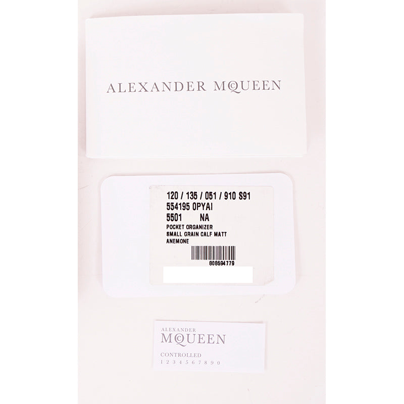 NEW $495 ALEXANDER MCQUEEN Pink Leather Silver Skull POCKET ORGANIZER CARD CASE