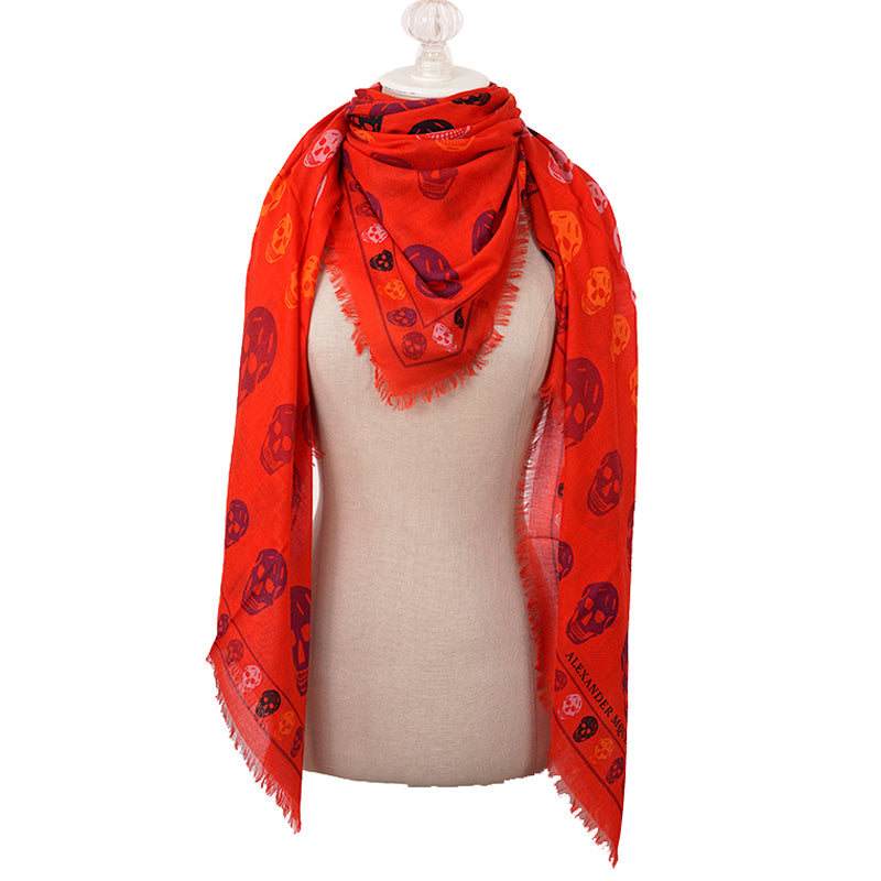 NEW $545 ALEXANDER MCQUEEN Red "Multiskull Box" SKULL Modal Silk Shawl SCARF