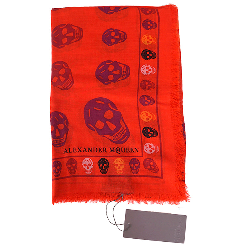 NEW $545 ALEXANDER MCQUEEN Red "Multiskull Box" SKULL Modal Silk Shawl SCARF