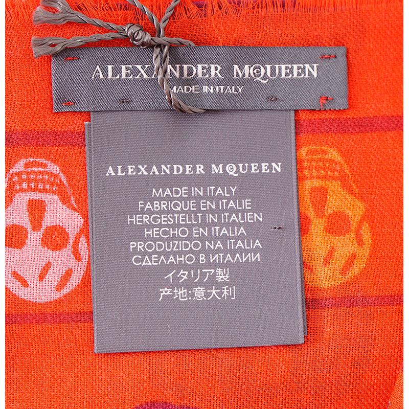 NEW $545 ALEXANDER MCQUEEN Red "Multiskull Box" SKULL Modal Silk Shawl SCARF