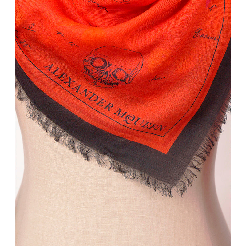 NEW $645 ALEXANDER MCQUEEN Red Petal SKULL Print Modal Wool Shawl SCARF