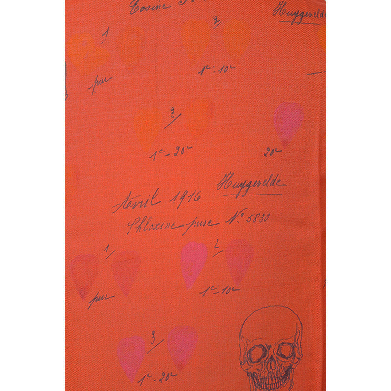 NEW $645 ALEXANDER MCQUEEN Red Petal SKULL Print Modal Wool Shawl SCARF
