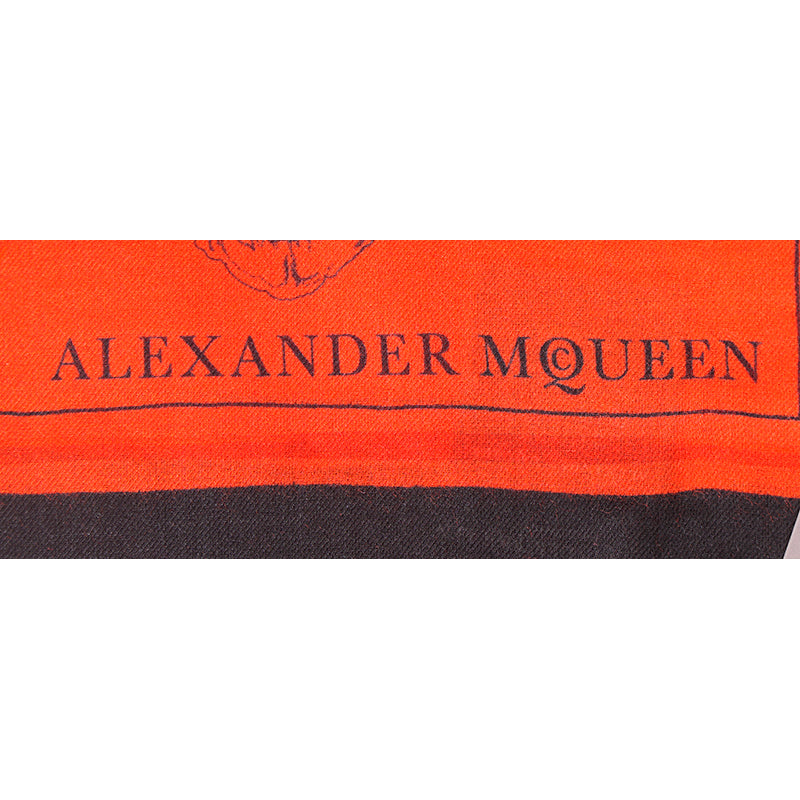 NEW $645 ALEXANDER MCQUEEN Red Petal SKULL Print Modal Wool Shawl SCARF