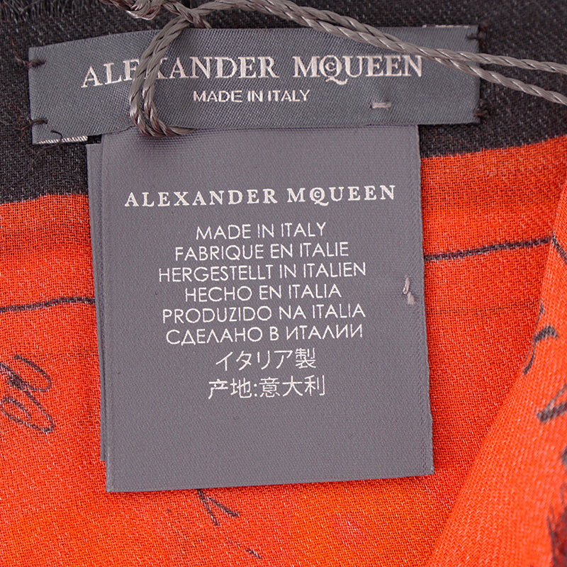 NEW $645 ALEXANDER MCQUEEN Red Petal SKULL Print Modal Wool Shawl SCARF