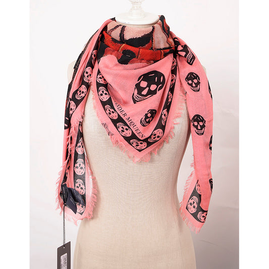 NEW $545 ALEXANDER MCQUEEN Pink GIANT BUTTERFLY Skull Print Modal Wool SCARF NWT