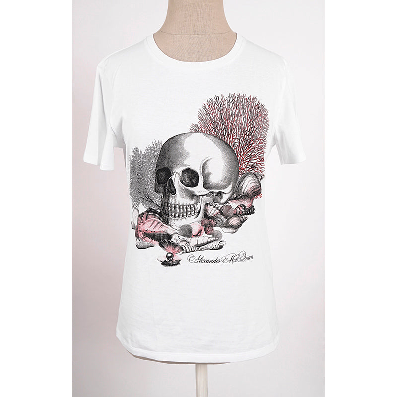 XS NEW $495 ALEXANDER MCQUEEN Woman's White Cabinet Of Shells Skull T-SHIRT