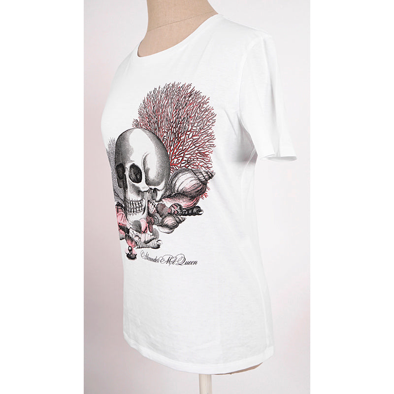 XS NEW $495 ALEXANDER MCQUEEN Woman's White Cabinet Of Shells Skull T-SHIRT