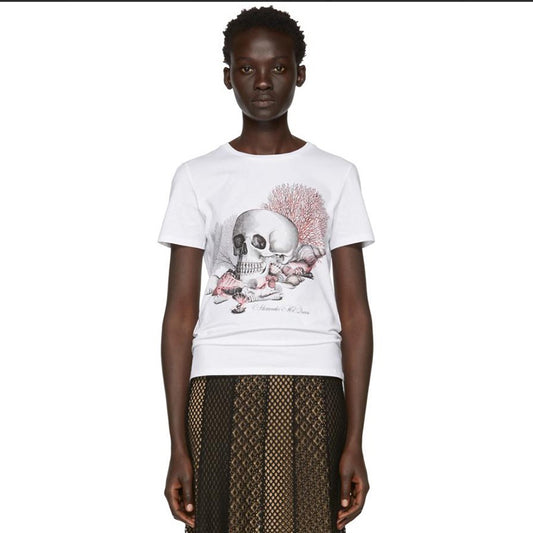 XS NEW $495 ALEXANDER MCQUEEN Woman's White Cabinet Of Shells Skull T-SHIRT