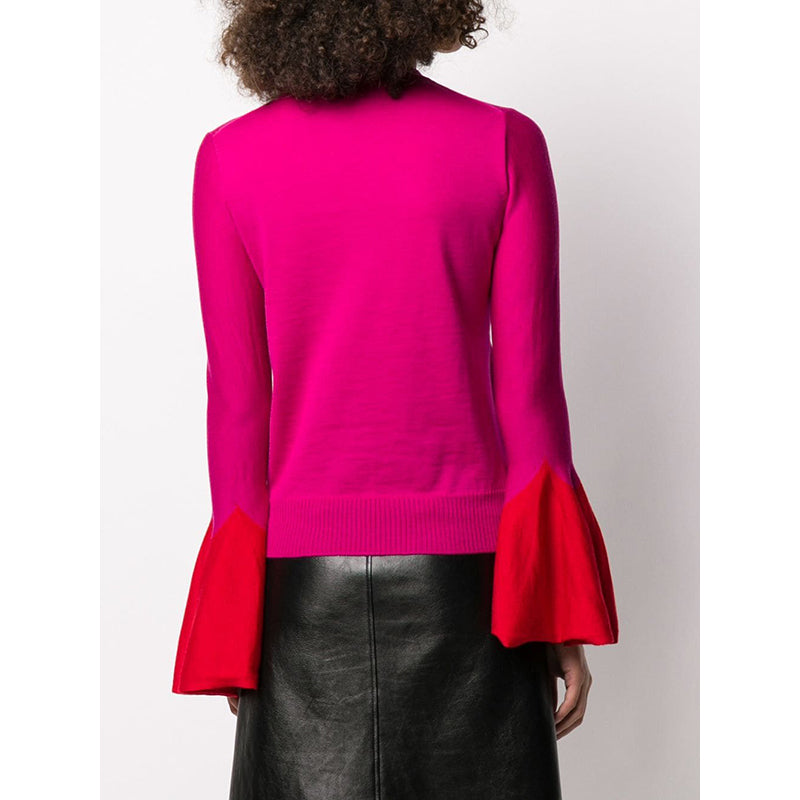 SZ S NEW $1,120 ALEXANDER MCQUEEN Pink RED FLARED SLEEVE Wool Crew Neck SWEATER