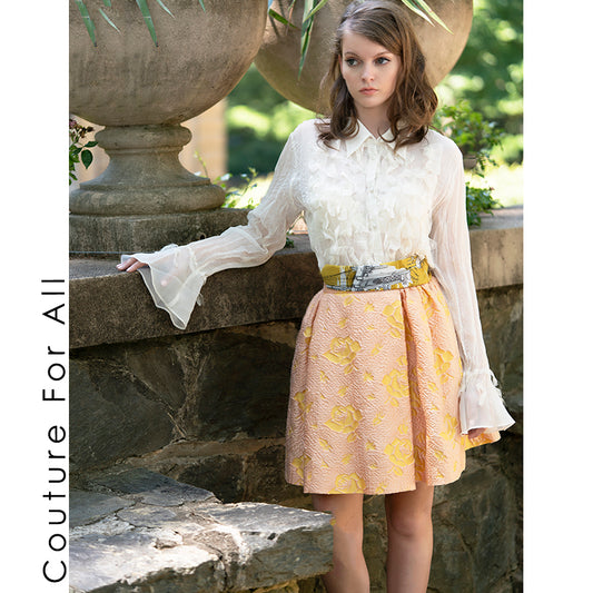 sz 36 US 0 NEW $1200 MIU MIU Peach YELLOW VINTAGE FLORAL JACQUARD A Frame SKIRT