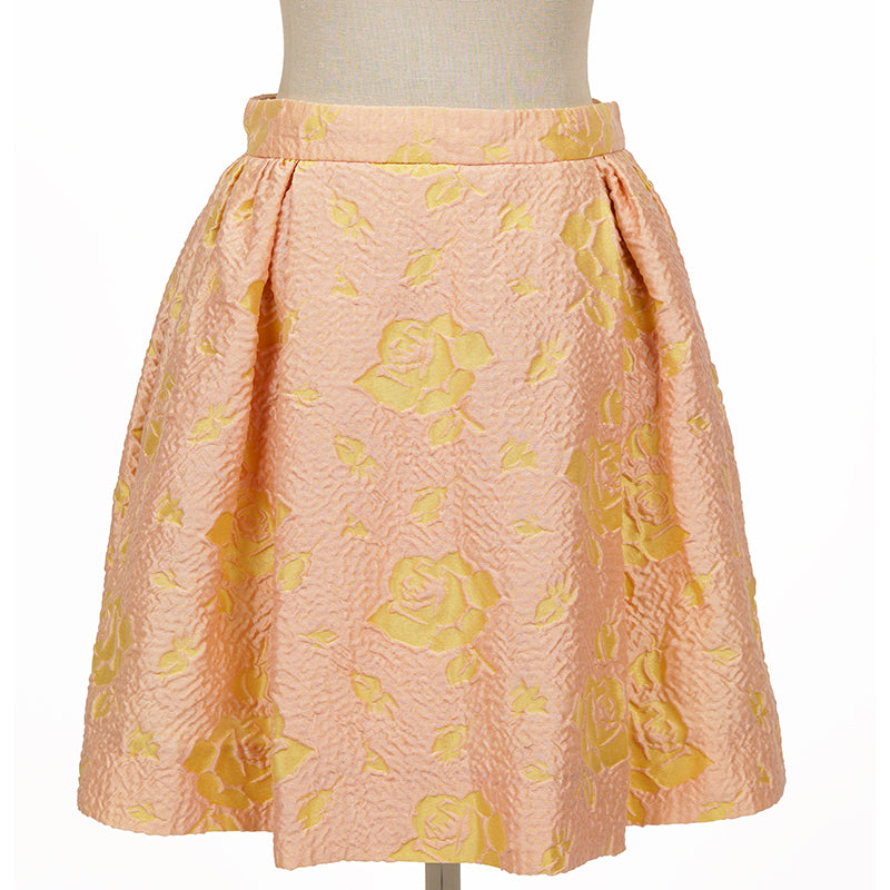 sz 36 US 0 NEW $1200 MIU MIU Peach YELLOW VINTAGE FLORAL JACQUARD A Frame SKIRT