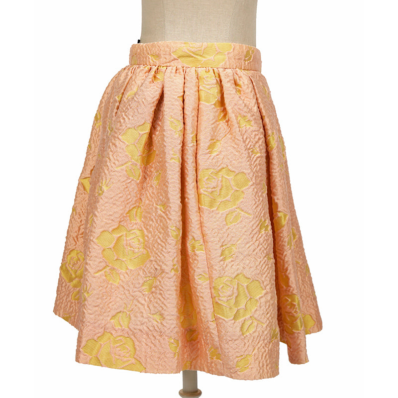 sz 36 US 0 NEW $1200 MIU MIU Peach YELLOW VINTAGE FLORAL JACQUARD A Frame SKIRT