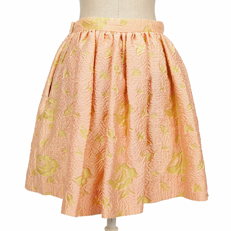 sz 36 US 0 NEW $1200 MIU MIU Peach YELLOW VINTAGE FLORAL JACQUARD A Frame SKIRT